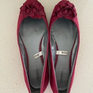 Xhilaration Women's Burgundy Flats with Floral Accent